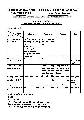Đề thi học kì I Tin học 7 (Có đáp án) - Năm học 2016-2017 - Trường THCS Tân Tiến